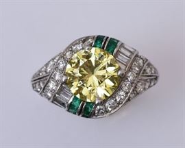 2 cart fancy intense yellow diamond ring with GIA, bid online at www.fairfieldauction.com