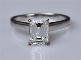 with 1.09 ct emerald cut diamond VVS2/G color ring size 4 1/4 with GIA, bid online at www.fairfieldauction.com