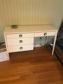 #27 white wood desk 48x18x29 (Marble piece on top loose) $75
