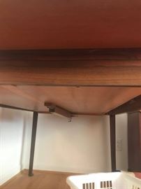 #59 dining table teak wood w built in leaves and door 66x40x29 $150
