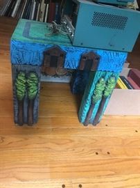 #65 blue end table painted with craved end 20x150x18 $100
