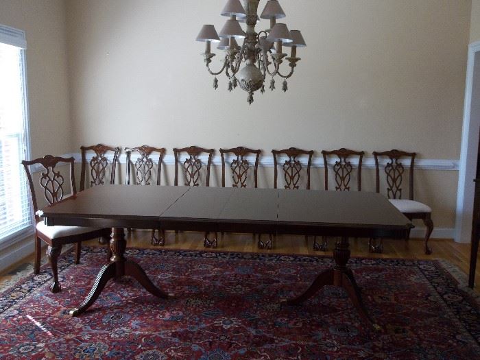 Banded table with 8 chairs