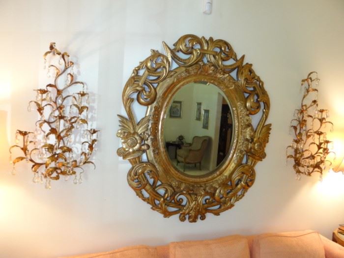 Large Mirror and Sconces 
