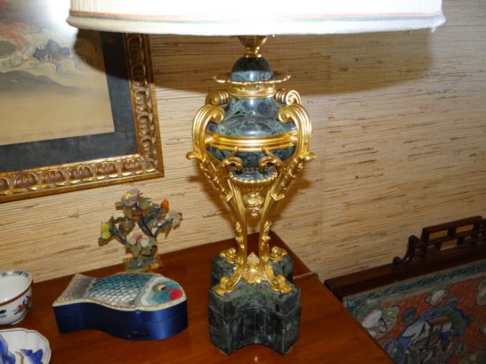 Pair of French Bronze and Marble Lamps - Beautiful
