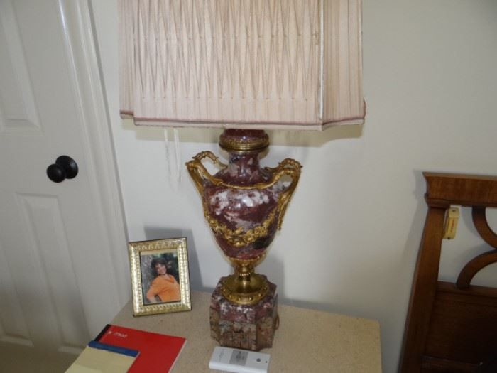 Pair of French Bronze and Marble Lamps
