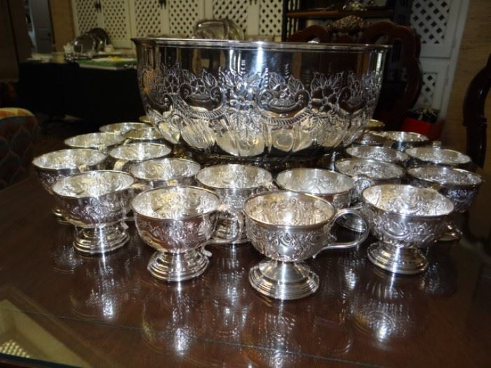 Punch Bowl with 50+ Large Size Cups - Makes a Beautiful Setting. 