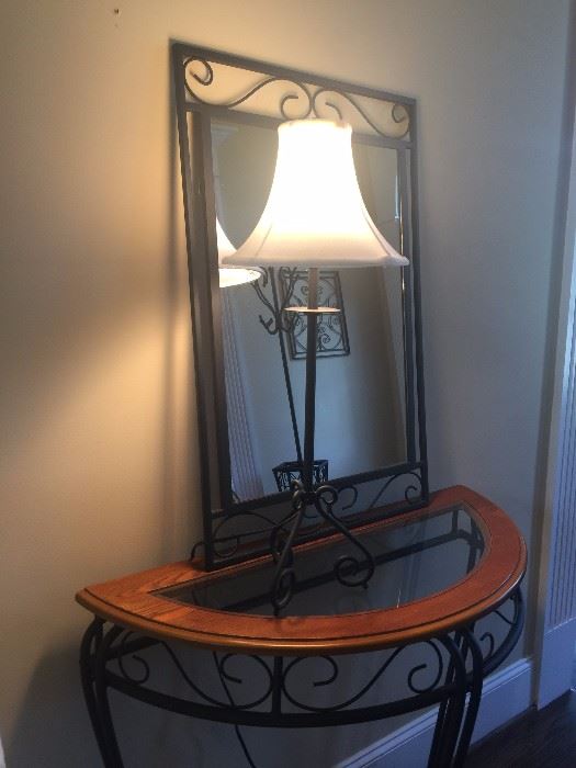 This foyer table, lamp and mirror match the hall tree - instant decorated foyer!!!