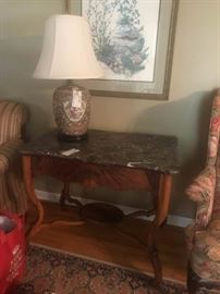 #63  Marble Top Antique Table with drawer  37x25x30  $250