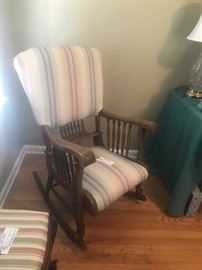 #34 Antique Oak and Fabric Rocker $100