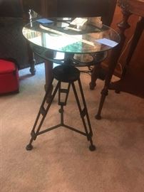 #68 Glass top reel film table metal base 14x25 round $100
