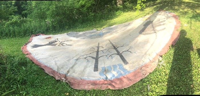 Canvas of a huge 16ft tee pee. Lodge poles are gone, but canvas is quite usable. Beautifully painted in Indian motif.