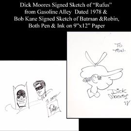 Art Cartoonists Bob Kane Batman Robin Dick Moores Rufus Signed Sketches
