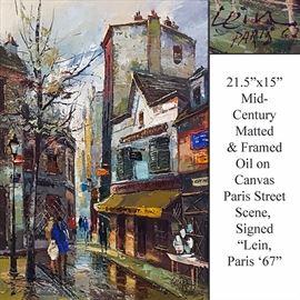 Art Lein Oil On Canvas Mid Century Paris Street Scene