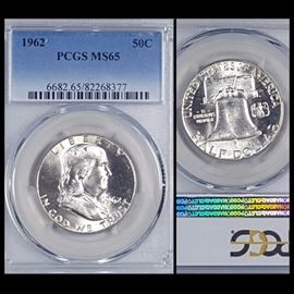 Cur Coins Frankliln Silver Half Dollar 1962 PCGS MS65 Graded Slabbed