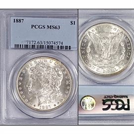 Cur Coins Morgan Silver Dollar 1887 PCGS MS63 Graded Slabbed
