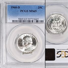 Cur Coins Washington Silver Quarter 1960D MS65 PCGS Graded  Slabbed