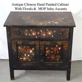Furniture Asian Arts Hand Painted Cabinet MOP Inlay Accents