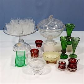 Glass EAPG Compote Cake Plate Glasses Color Ruby Stain Etc