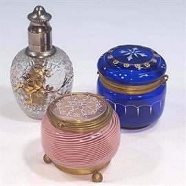 Glass Victorian Enamel Jewelry Caskets Sewing lamp