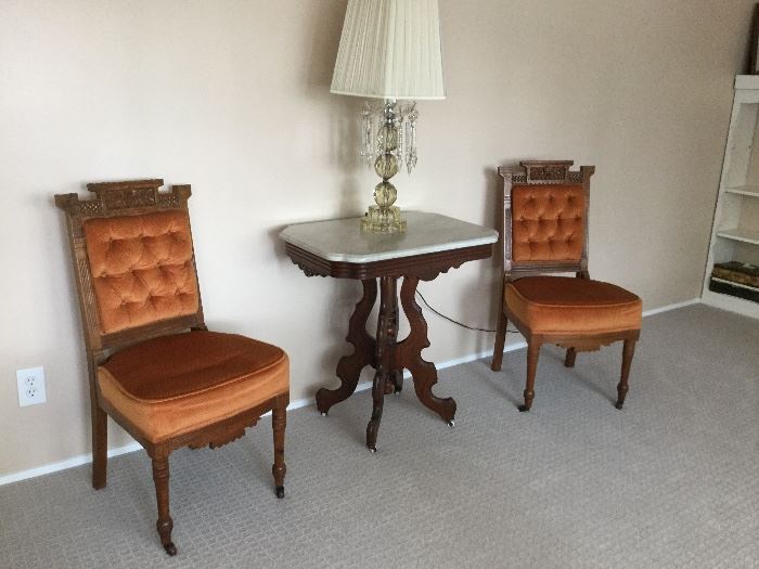 Victorian Chairs and Marble Top Table