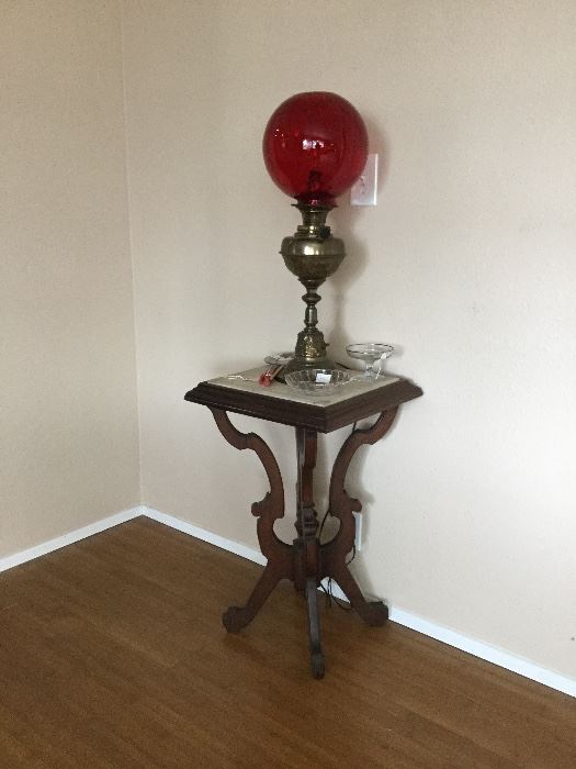 Ruby Glass and Brass Lamp