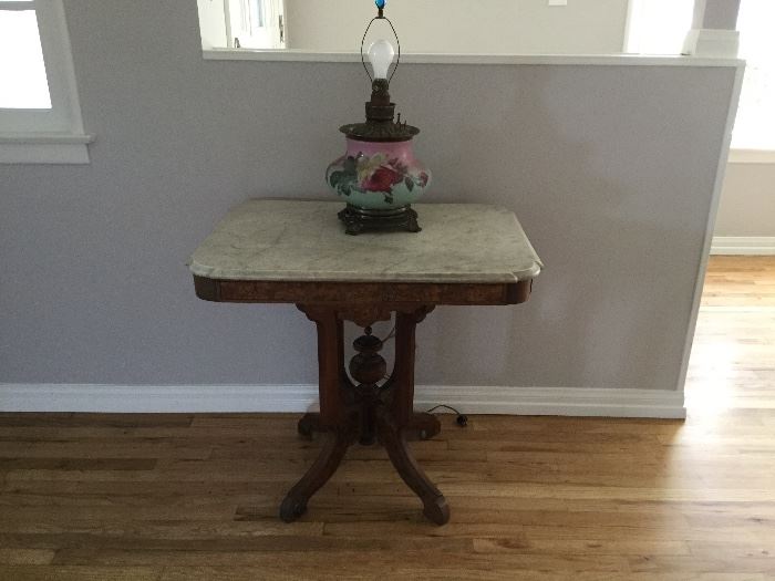Victorian Marble Table & Lamp