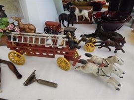 Cast iron vintage horse drawn fire engine