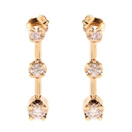 14K Yellow Gold Diamond Pierced Earrings: A 14K yellow gold diamond pierced earrings comprising 0.50 ctw in round brilliant cut diamonds. Coordinates with lot #17CIN332-009.