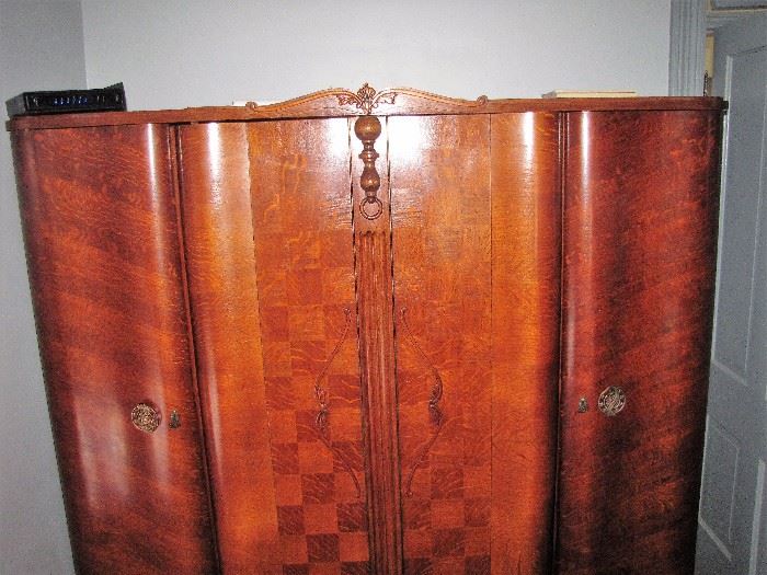sorry this is in a very narrow room hard to get a good photo but I will work on... beautiful large wardrobe, inlay wood french line ..  $2200 