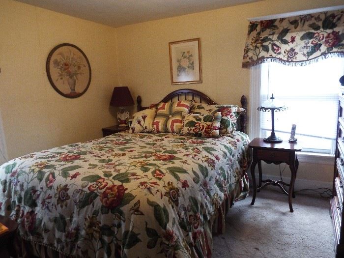 Waverly Queen comforter set with matching valances and decorator pillows.   (Note: Furniture not for sale)