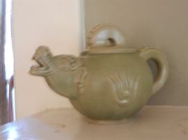 ORIENTAL STONEWARE FIGURAL TEAPOT