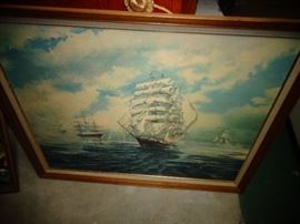NAUTICAL TALL SHIP VINTAGE PRINT 