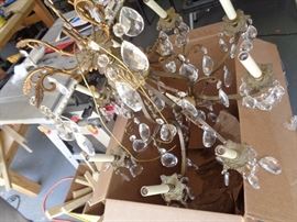 BRONZE CRYSTAL CHANDELIER MEASURING 27" X 24" FROM THE 1950'S ROSS ROY GROSSE POINTE SHORES RESIDENCE