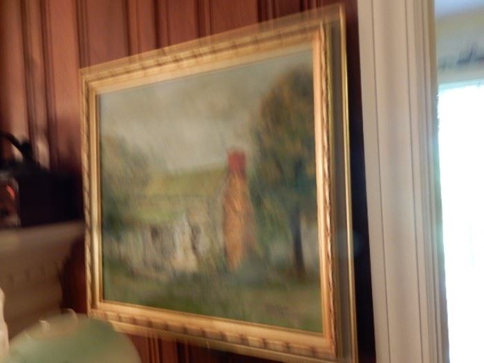 EDITH SMITH PAINTING OF CABIN WHICH IS NOW AT CLOVERHILL VILLAGE IN APPOMATTOX COUNTY