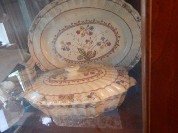 SPODE COWSLIP TUREEN AND PLATTER