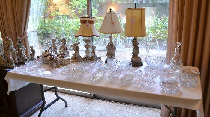 LOVELY VINTAGE GLASS AND CRYSTAL PLUS FIGURAL LAMPS