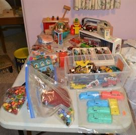 VINTAGE TOY TRUCKS, CARS, MARBLES AND MORE