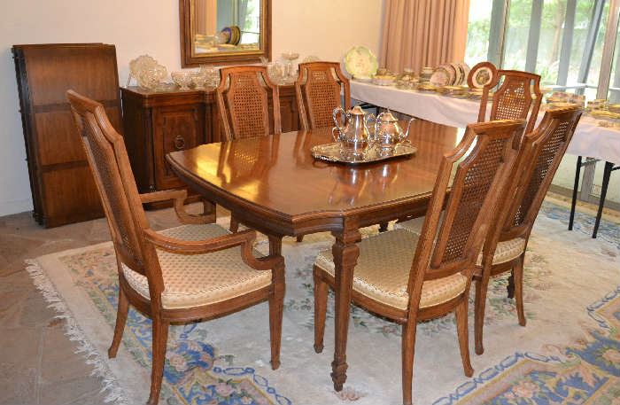 LOVELY DINING ROOM TABLE WITH 6 CHAIRS AND 3 INSERTS PLUS BUFFET SERVER AND CHINA CABINET WILL SEPARATE