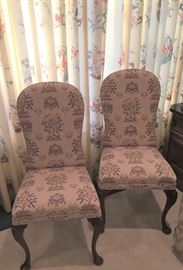 Crewel upholstery side chairs