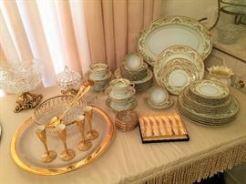 Noritake service for 6 and 24KT gold plated glassware and serving pieces