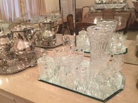 Crystal vase, goblets, candy dishes, and bowls