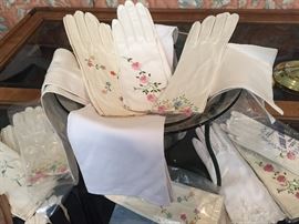NEW old stock leather gloves...heavily embroidered, still in their sleeves.  