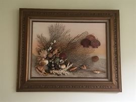 Vintage framed seashell art