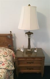 Matching end tables.  Matching Hollywood Regency period prism lamps
