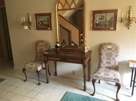 Extensole - Sparta MI table.  Wonderfully versatile.  Can be used as an entry table (shown), flip top, or extended to accommodate three leaves!  Mid Century Modern.  Gold leaf mirror