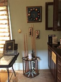 Pool rack and cues