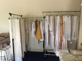 Large selection of linen table cloths - all laundered, ironed, and ready to use.