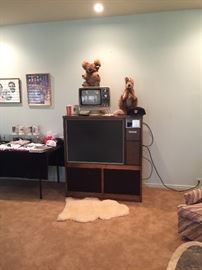 Vintage tv -  working Space Age Sony TV (on top), Stuffed Kangaroo and Koala Bear - real fur!