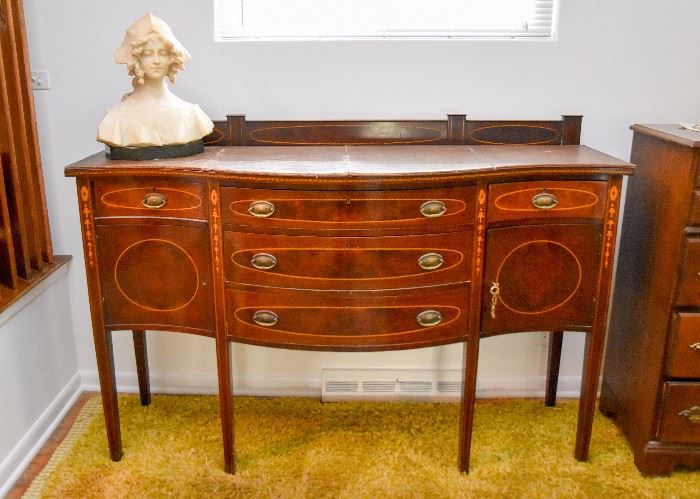 BUY IT NOW!  Lot #202, Inlaid Mahogany Sheraton Duncan Phyfe Sideboard Server Buffet (with pads), $350 (Approx. 66" L x 23" W x 40" H)