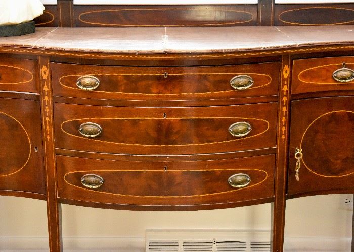 BUY IT NOW!  Lot #202, Inlaid Mahogany Sheraton Duncan Phyfe Sideboard Server Buffet (with pads), $350 (Approx. 66" L x 23" W x 40" H)